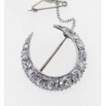 9CT GOLD & SILVER DIAMOND CRESCENT BROOCH