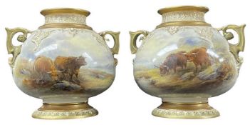 PAIR ROYAL WORCESTER PORCELAIN VASES, code for 1912