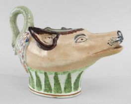 STAFFORDSHIRE PEARLWARE FOX AND GOOSE SAUCEBOAT c. 1820