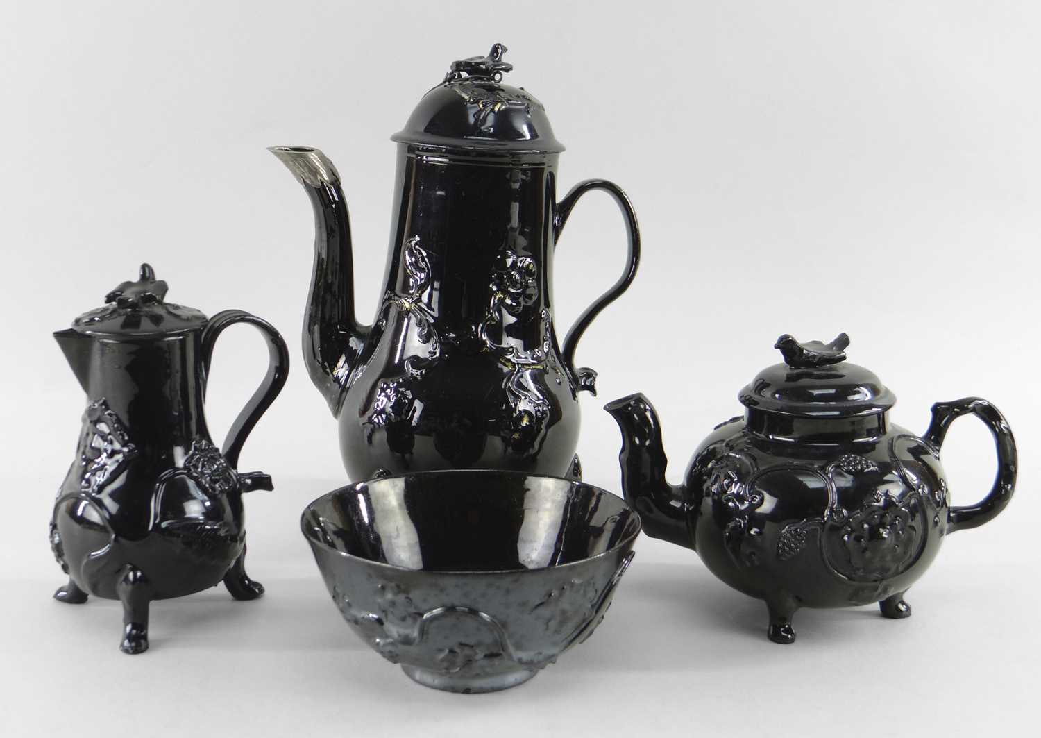 STAFFORDSHIRE JACKFIELD POTTERY FOUR-PIECE TEA & COFFEE SET c. 1860