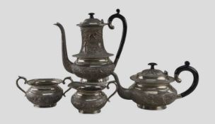 INDIAN STERLING SILVER FOUR-PIECE TEA & COFFEE SET, 20th Century