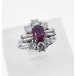 WHITE GOLD RUBY & DIAMOND CLUSTER RING