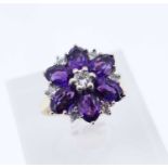 18CT GOLD AMETHYST & DIAMOND CLUSTER RING