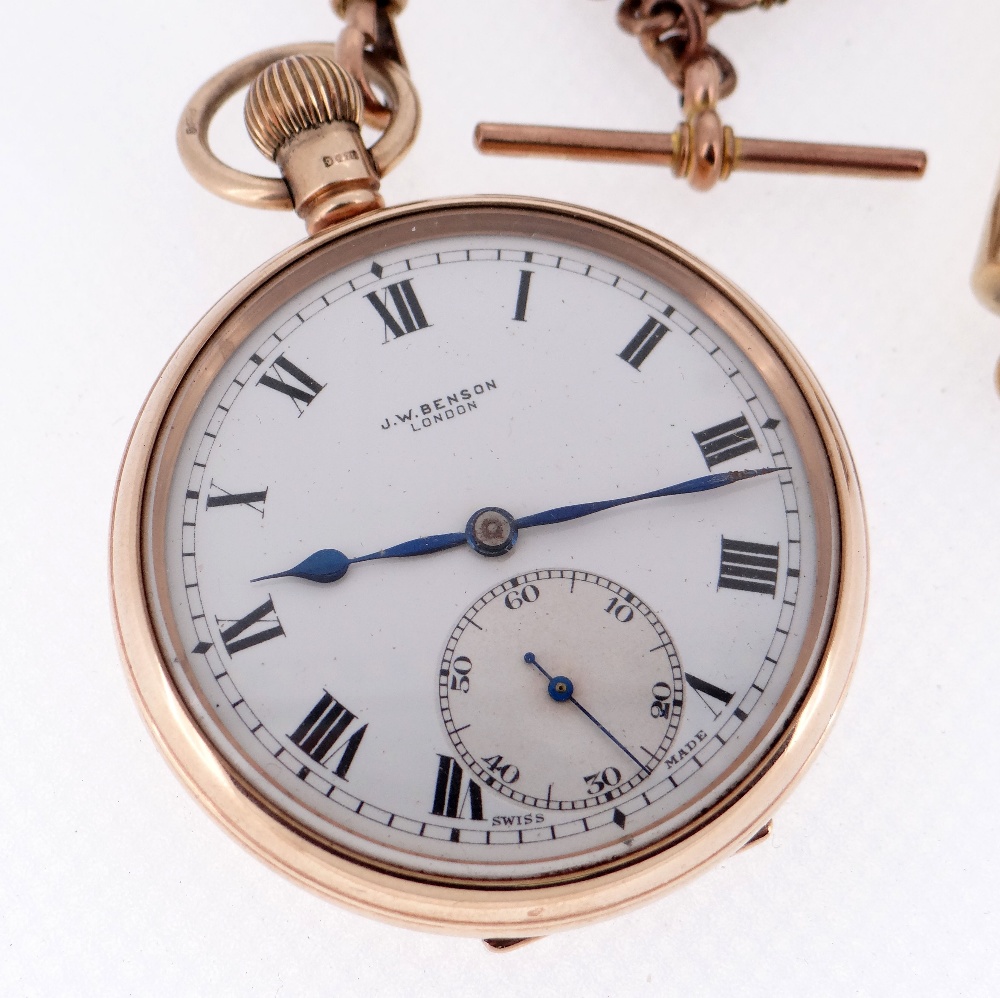 9CT GOLD BENSON OPEN FACE POCKET WATCH - Image 5 of 6