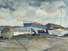 ‡ ARTHUR CHARLTON watercolour - entitled verso 'Boatyard, Swansea Docks (1983)', signed and dated '