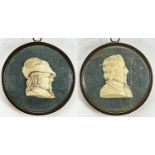 PAIR CARVED IVORY PORTRAIT MEDALLIONS, probably French, of King Charles I and Oliver Cromwell, in
