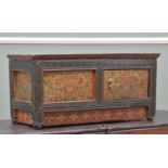 SMALL 18TH CENTURY-STYLE TIBETAN PAINTED & LACQUERED STORAGE CUPBOARD, panels decorated with flaming