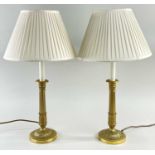 PAIR OF MODERN EMPIRE-STYLE GILT BRASS CANDLESTICK TABLE LAMPS, 43cms high (to fitting) (2)