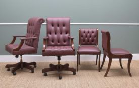 TWO PAIRS OF SIMULATED LEATHER UPHOLSTERED CHAIRS, comprising two swivel desk chairs and two side