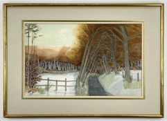 EARLY 20TH CENTURY BRITISH SCHOOL, watercolour - Archway of Trees in Snow, titled verso, gallery