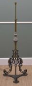 LATE VICTORIAN CAST IRON & BRASS STANDARD LAMP, twisted telescopic column with steel cappings,
