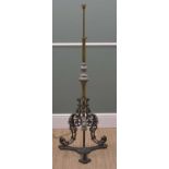 LATE VICTORIAN CAST IRON & BRASS STANDARD LAMP, twisted telescopic column with steel cappings,