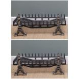 PAIR OF MODERN IRON & STEEL WIDE FIRE GRATES, each with pair of chenets supports, 90 x 40cms