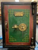 VICTORIAN PARNALL & SONS (BRISTOL) CAST IRON SAFE, painted door with applied brass plaque, 2 keys,