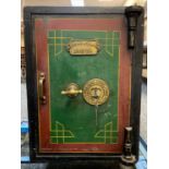 VICTORIAN PARNALL & SONS (BRISTOL) CAST IRON SAFE, painted door with applied brass plaque, 2 keys,