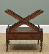 REGENCY ROSEWOOD CANTERBURY, 'X'-shaped three-division top above frieze drawer, baluster turned