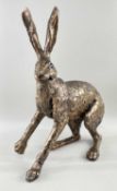 ‡ PAUL JENKINS SCULPTURE OF 'STARTLED HARE', cold cast bronzed resin, signed with initials, 49.