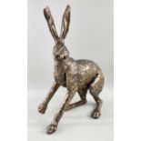 ‡ PAUL JENKINS SCULPTURE OF 'STARTLED HARE', cold cast bronzed resin, signed with initials, 49.