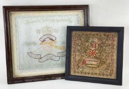 TWO NEEDLEWORK EMBROIDERIES, comprising an early Victorian sampler by "Ann Roe, Agd (sic) 10 1841"