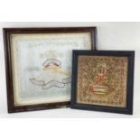 TWO NEEDLEWORK EMBROIDERIES, comprising an early Victorian sampler by "Ann Roe, Agd (sic) 10 1841"