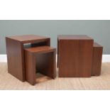 TWO PAIRS OF MODERN WALNUT OCCASIONAL/BEDSIDE TABLES. of cube form, largest 55 x 55cms (4)