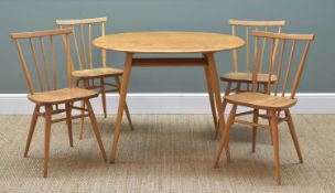 ERCOL ELM BREAKFAST TABLE, with spindle undertier,, 99cms wide and set four '391' stick back