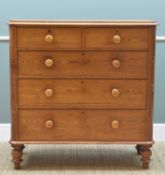 VICTORIAN PITCH PINE CHEST, fitted 2 short and 3 long drawers, 106w x 49d x 115cms h Comments: top