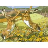 ‡ AFTER ANDREW HASLEN (b. 1953) limited edition (43/125) screenprint - Boxing Hares, signed and