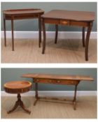 FOUR GEORGIAN-STYLE CROSS BANDED TABLES, comprising sofa table, 175 w (extended), tea table with