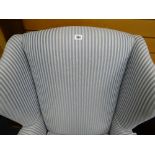 GEORGIAN-STYLE WINGBACK ARMCHAIR, blue striped upholstry