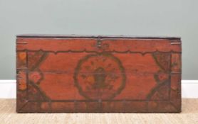 17TH CENTURY-STYLE TIBETAN PAINTED & LACQUERED STORAGE TRUNK, decorated with a Buddhist jewel in a