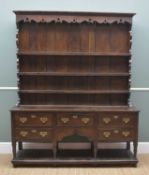 18TH CENTURY WELSH OAK DRESSER, probably Montgomeryshire, pierced frieze and shaped sides to the