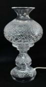 MODERN WATERFORD CUT GLASS TABLE LAMP & SHADE, baluster form, etched mark, 48cms high overall