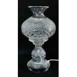 MODERN WATERFORD CUT GLASS TABLE LAMP & SHADE, baluster form, etched mark, 48cms high overall