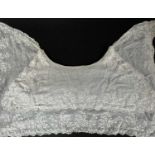 VICTORIAN WHITEWORK EMBROIDERED MUSLIN DOUBLE PELERINE COLLAR, c. 1830-40, worked with flowering