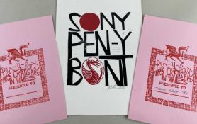 ‡ PAUL PETER PIECH three linocut prints - pair of Welsh dragon presentations prints on pink card,