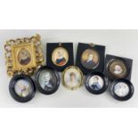 NINE MOSTLY 19TH CENTURY PORTRAIT MINIATURES, including Edwardian lady in white dress in pierced