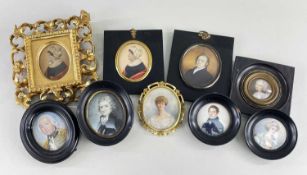 NINE MOSTLY 19TH CENTURY PORTRAIT MINIATURES, including Edwardian lady in white dress in pierced