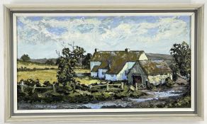 ‡ MAUREEN PHIPPS, oil on board - Farm Buildings, West Angle, signed on label verso, 30 x 57cms