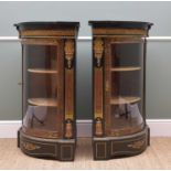 PAIR NAPOLEON III EBONISED 'BOULLE' TYPE CORNER CABINETS, bowfront with outset corners, gilt