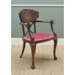 EMPIRE-STYLE INLAID STAINED BEECH ARMCHAIR, c.1900, laurel wreath decorated bowed tablet back,