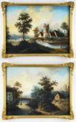 19TH CENTURY FRENCH SCHOOL pastel laid on canvas - Pastoral landscape with thatched cottage, and a