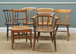 ASSORTED COUNTRY CHAIRS, including beech bow back 'smokers' armchair (6)