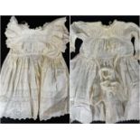 TWO VICTORIAN WHITEWORK EMBROIDERED SUMMER DRESSES, c. 1880-1900, worked with lace, crochet, pleat