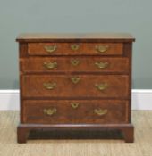 SMALL 18TH CENTURY-STYLE WALNUT & CROSSBANDED CHEST, fitted 4 graduated long drawers, bracket