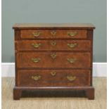 SMALL 18TH CENTURY-STYLE WALNUT & CROSSBANDED CHEST, fitted 4 graduated long drawers, bracket