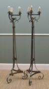 PAIR WROUGHT IRON TRIPOD STANDARD LAMPS, 154cms h (2)Comments: light fittings loose, in need of
