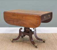 19TH CENTURY MAHOGANY PEMBROKE TABLE, drop flap top above frieze drawer with quatrefoil brass