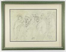 ‡ VERA BASSETT (1912-1997) ink and wash - men in cloth caps, signed, 31 x 46cms