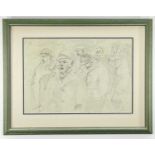 ‡ VERA BASSETT (1912-1997) ink and wash - men in cloth caps, signed, 31 x 46cms